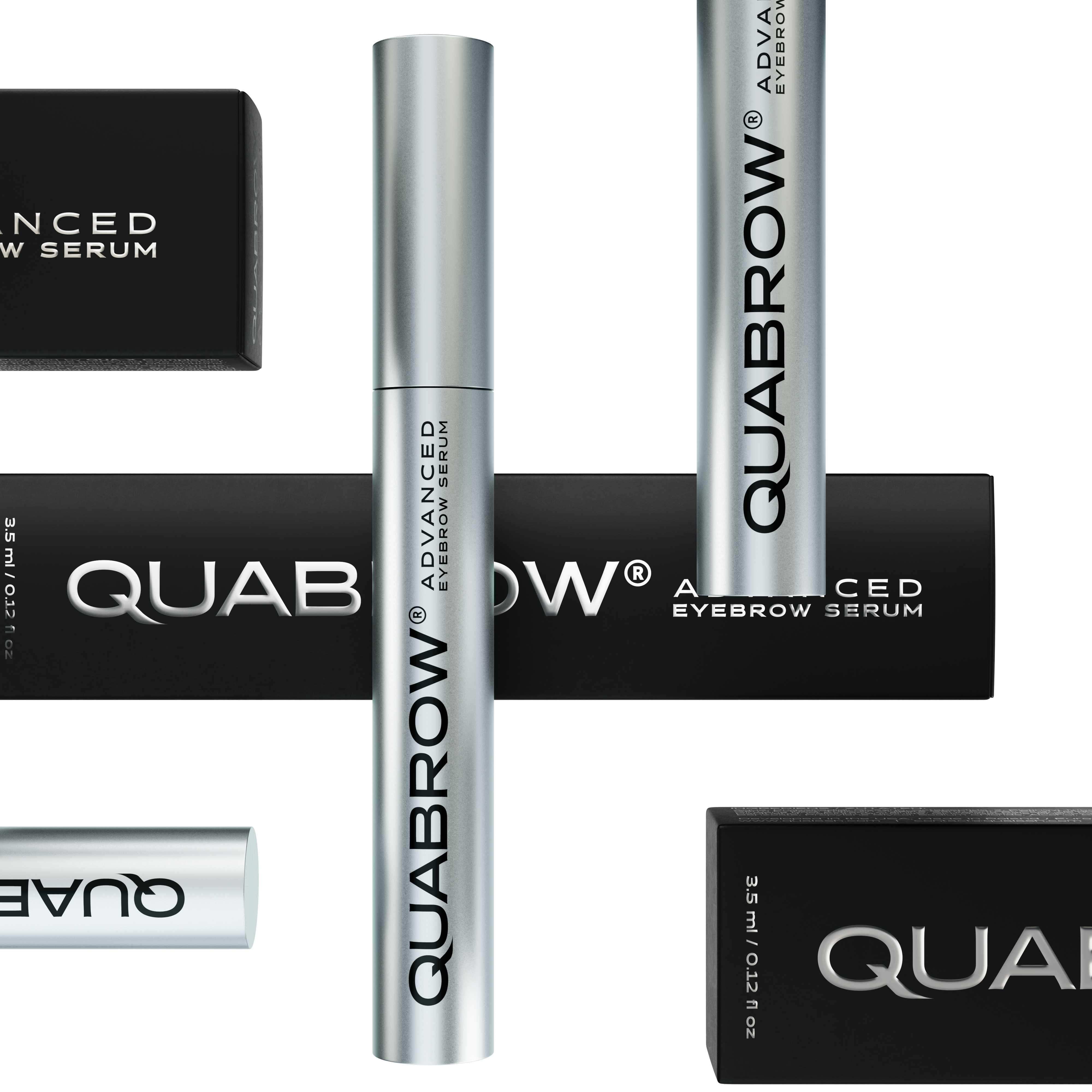 Serum do brwi Quabrow Advanced Eyebrow Serum w srebrnej wersji, prezentowane w profesjonalnym ujęciu produktowym.
